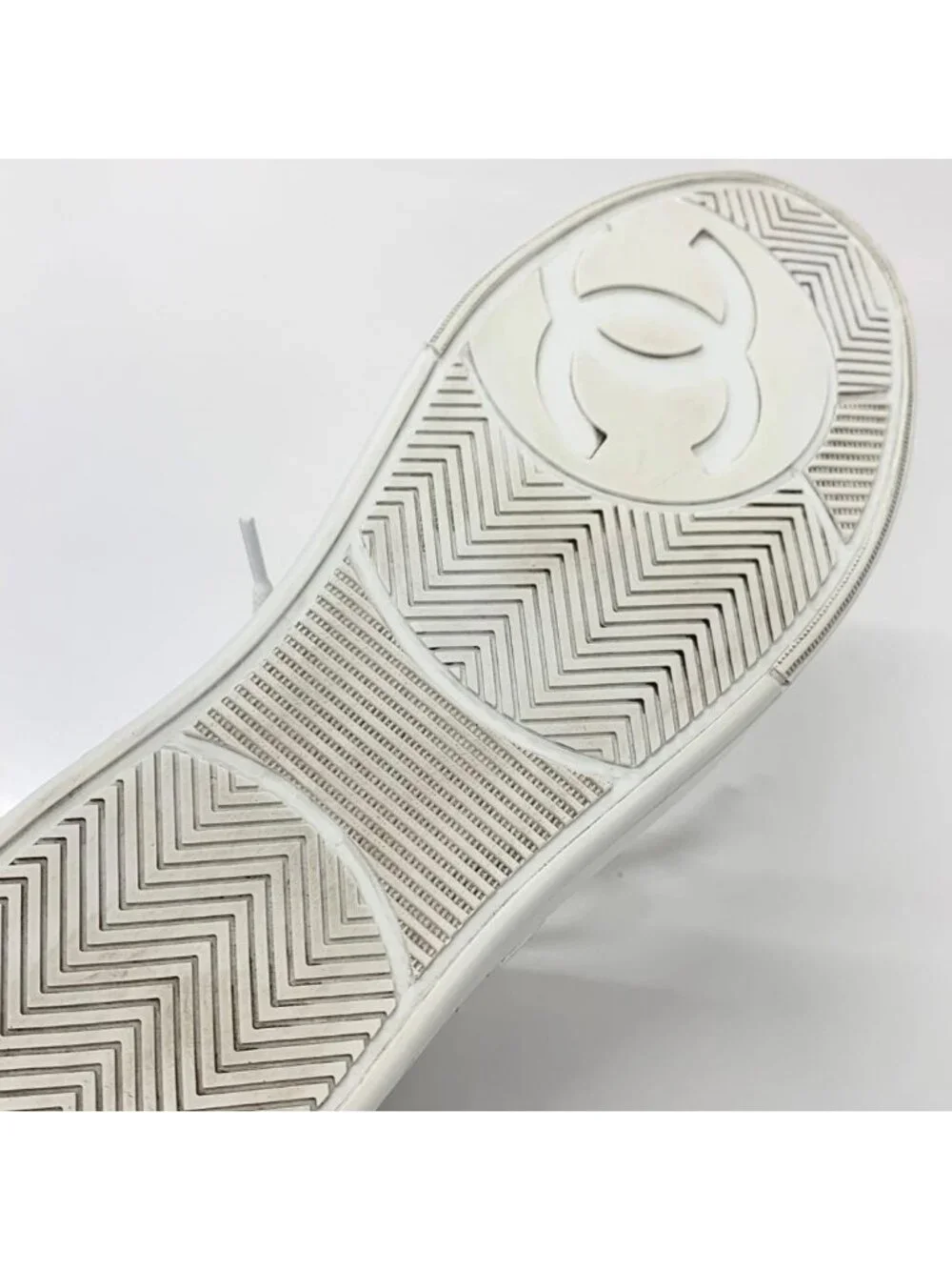 Chanel CC Logo Perforated Leather Sneakers Silver